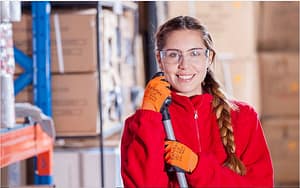a lady working wearing gloves